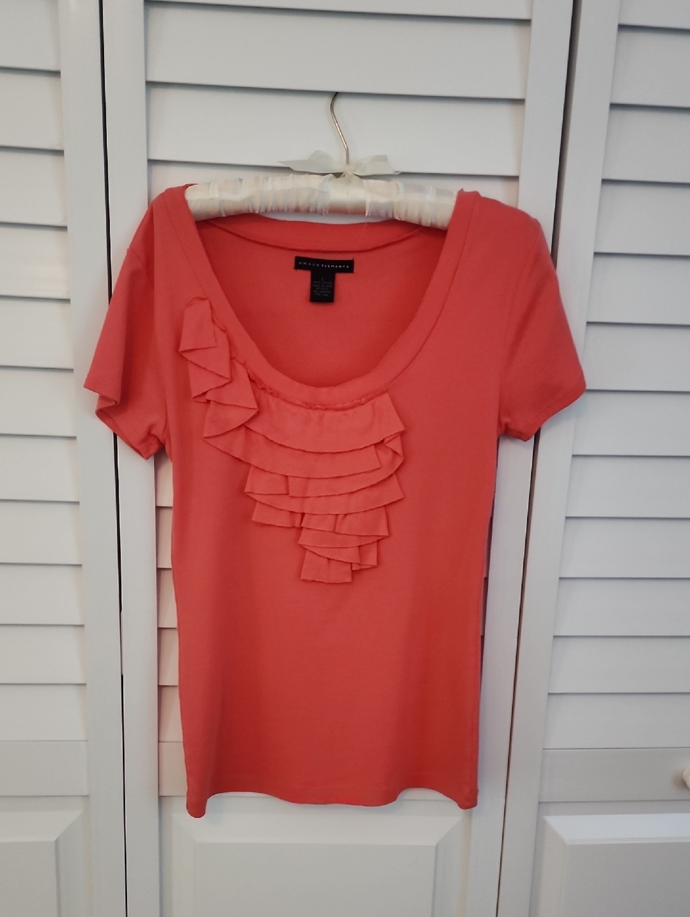 Worthington Coral Ruffle Scoop-Neck Short Sleeve Tee